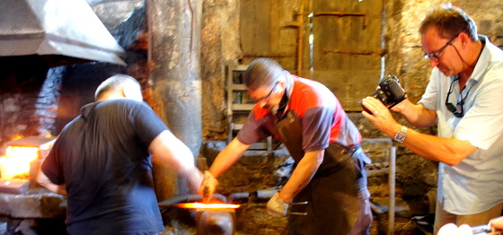 Forgng steel blade, Tim filming.JPG